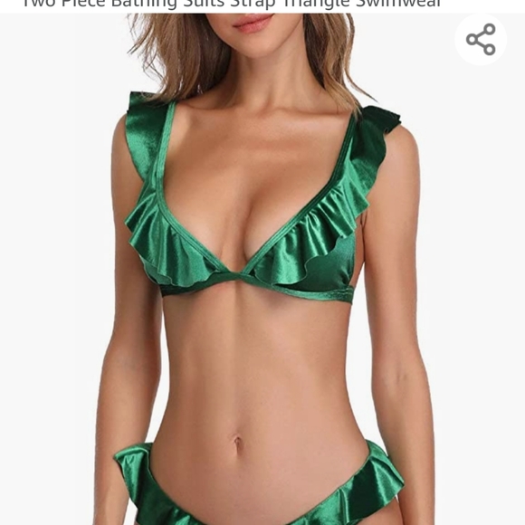 New: Green Velvet Flounce Bikini Top - Picture 1 of 5